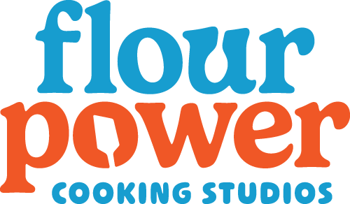 Flour Power Logo - Blue and orange serif type