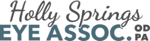 Holly Springs Eye Associates Logo - Dark gray script type with dark blue sans-serif type