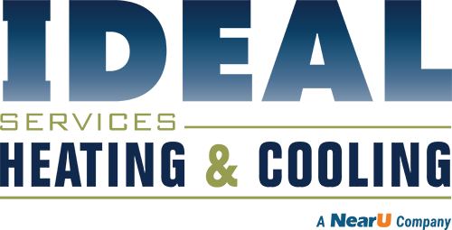 Ideal Services Heating and Cooling Logo - Blue serif and blue and green sans-serif type