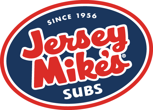 Jersey Mikes Logo - Red script type and white sans-serif type inside blue and red oval