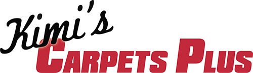 Kimis Carpet Plus Logo - Black script type with red sans-serif type