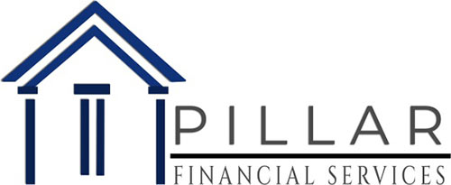 Pillar Financial Services Logo - Black sans-serif type with blue bank icon to left