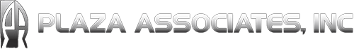 Plaza Associates Inc Logo - Black gradient sans-serif type with icon to left