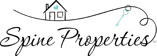 Spine Properties Logo - Black script type with house icon above