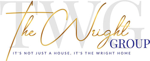 The Wright Group Logo - Gold script type over serif blue type