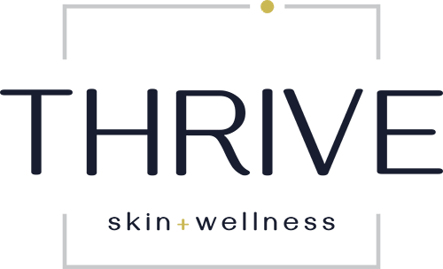 Thrive Skin and Wellness Logo - Dark blue sans-serif type with gray box around type