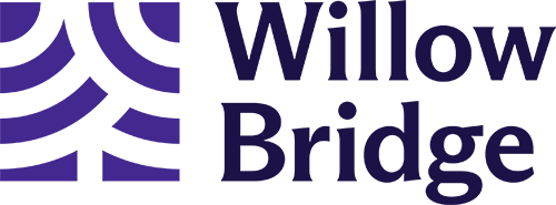 Willow Bridge Logo - Dark purple serif type with purple icon to left