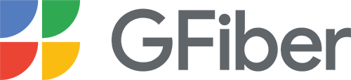 GFiber Logo - Dark gray sans-serif type with blue, green, red, and yellow shapes to left